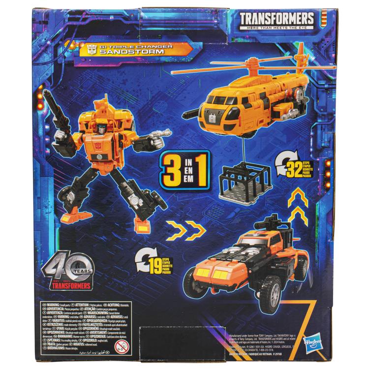 Transformers: Legacy United Leader G1 Triple Changer Sandstorm back of the box