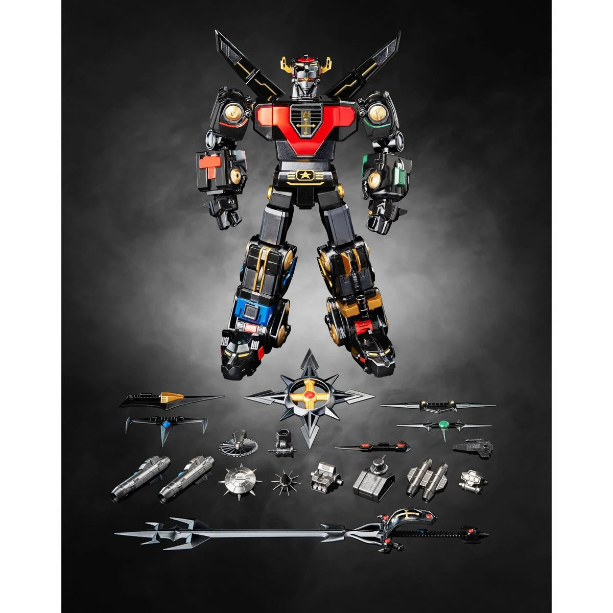 Voltron Black and Gold Edition Robo-DOU Action Figure showing all weapons