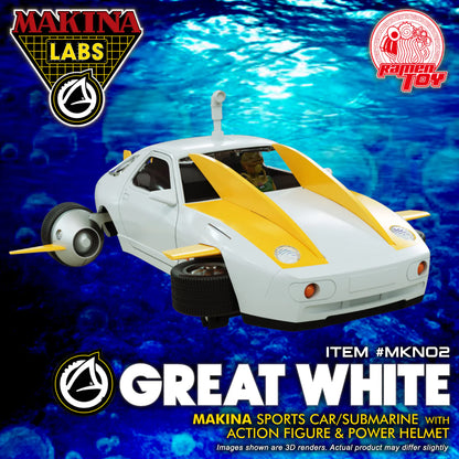 Great White Makina Sports Car/Submarine with Action Figure & Power Helmet (M.A.S.K.)