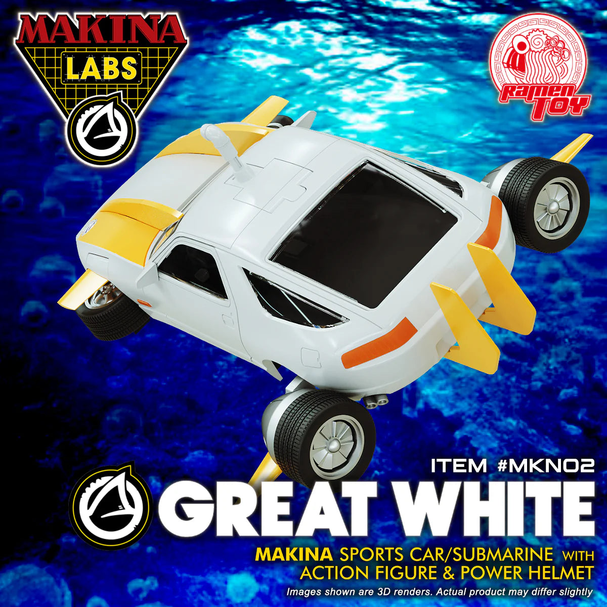 Great White Makina Sports Car/Submarine with Action Figure & Power Helmet (M.A.S.K.)