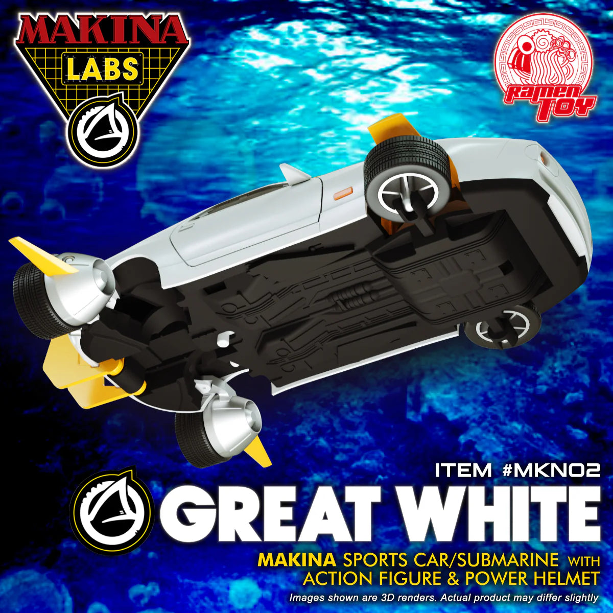 Great White Makina Sports Car/Submarine with Action Figure & Power Helmet (M.A.S.K.)