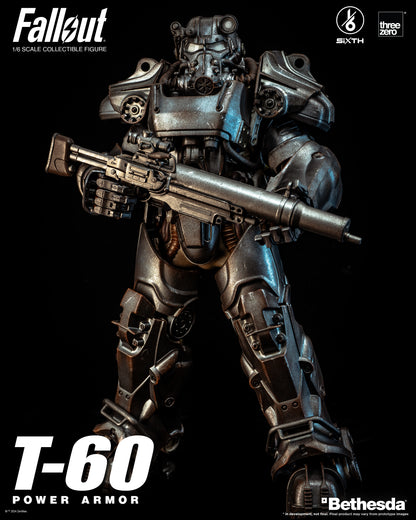 Fallout 1/6 T-60 Power Armor by Threezero holding a gun