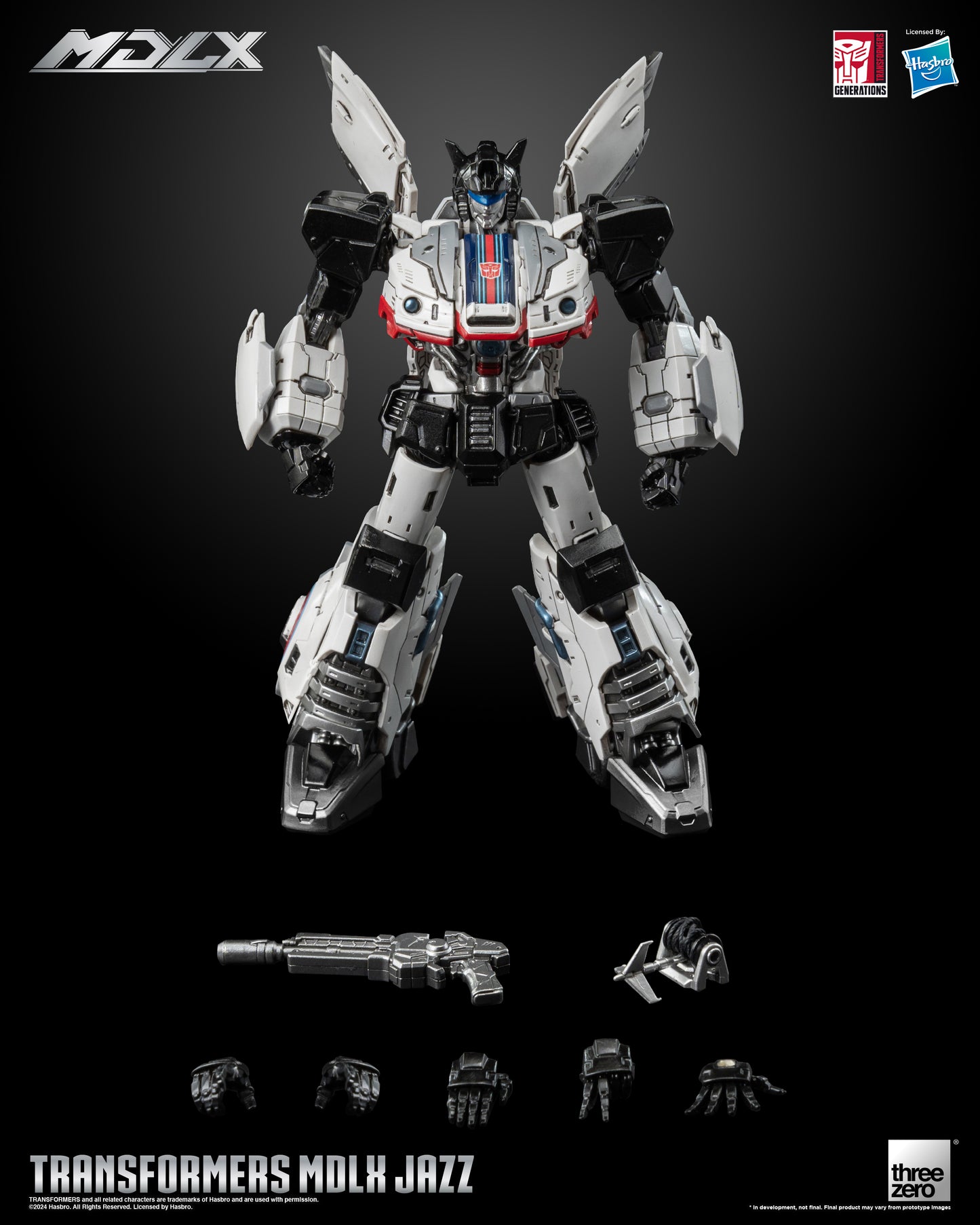 Transformers - MDLX Jazz by Threezero showing all accessories