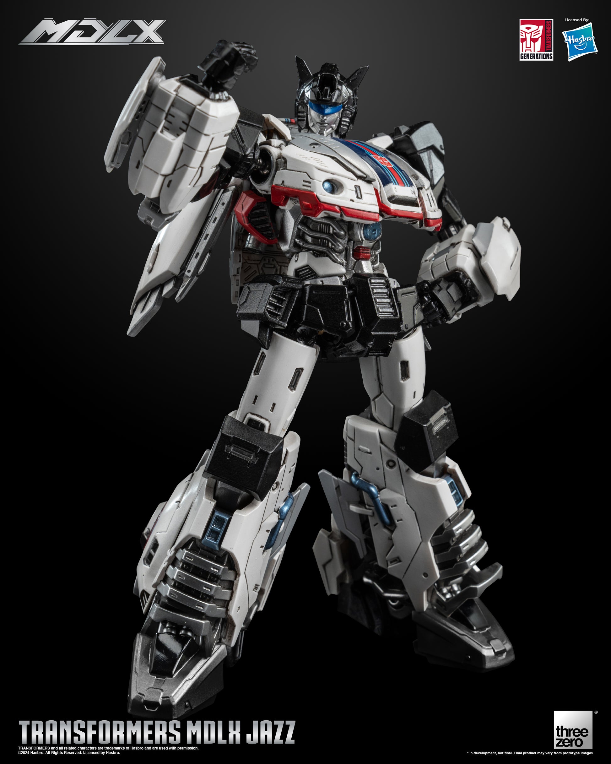 Transformers - MDLX Jazz by Threezero holding fist up