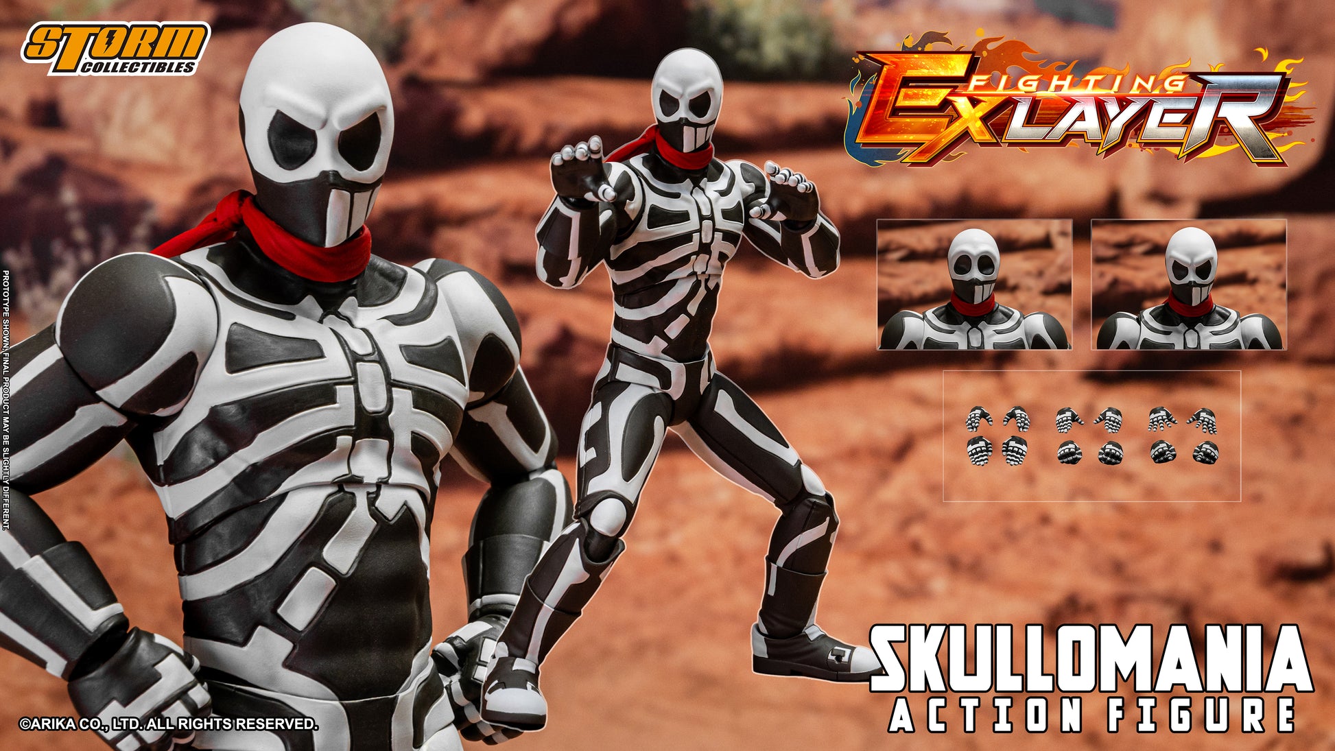 Street Fighter EX Layer Skullomania 1/12 Scale by Storm Collectibles showing all accessories